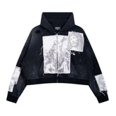 Righteous Divine Canvas Zip Up Jacket Rhinestone Black