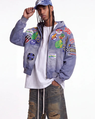 Vale Forever Passport Zip Up Denim Jacket Blue