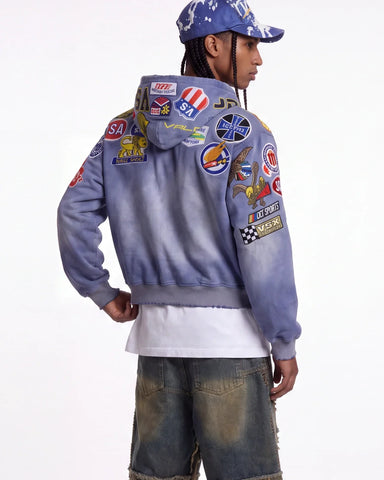 Vale Forever Passport Zip Up Denim Jacket Blue