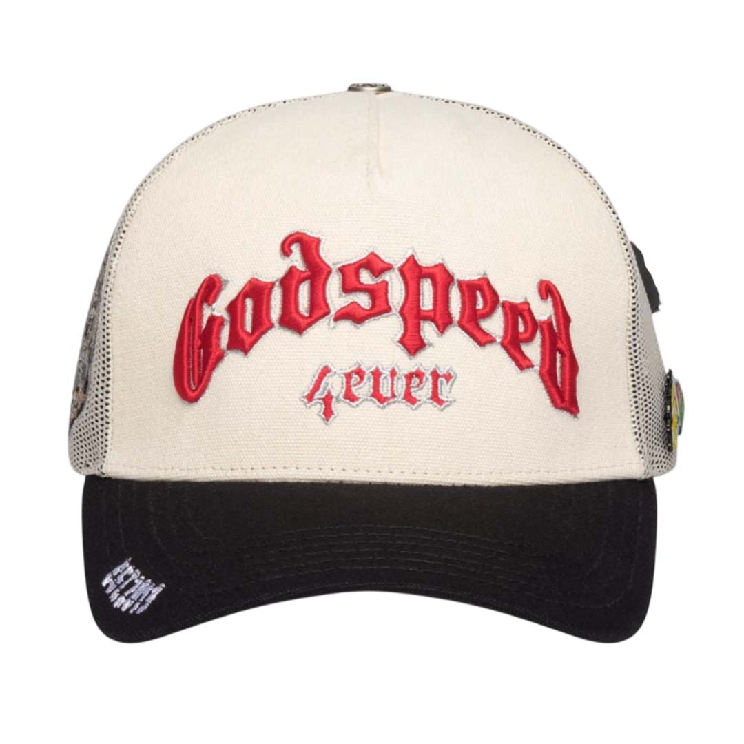 Godspeed Forever Trucker Hat White Black Red