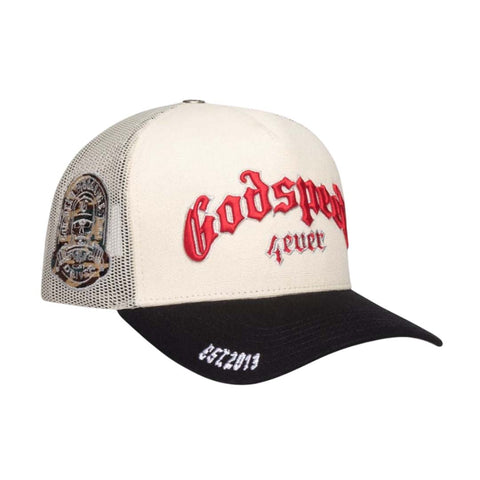 Godspeed Forever Trucker Hat White Black Red
