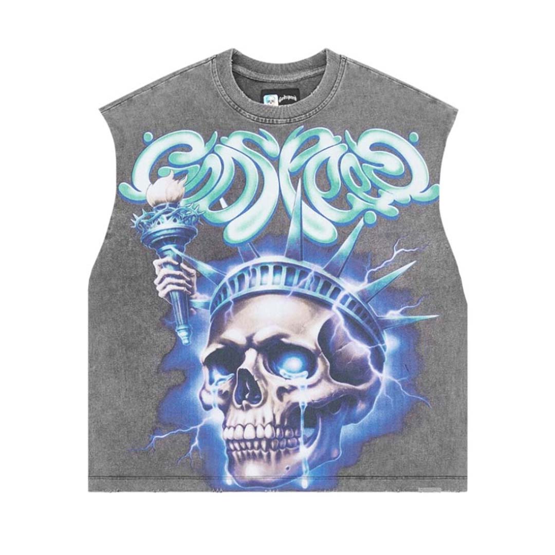 Godspeed Liberty Tears Sleeveless Tee Grey Wash