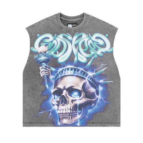 Godspeed Liberty Tears Sleeveless Tee Grey Wash