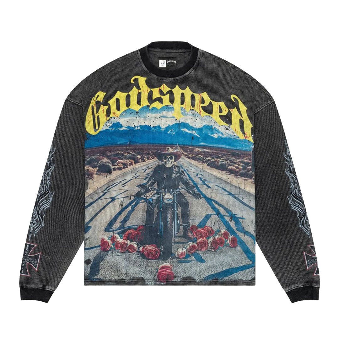 Godspeed Long Lonely Road Thermal Tee Black Wash
