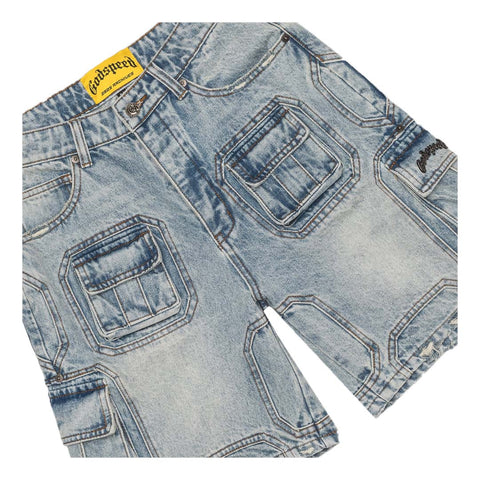 Godspeed Octagon Cargo Denim Shorts Blue