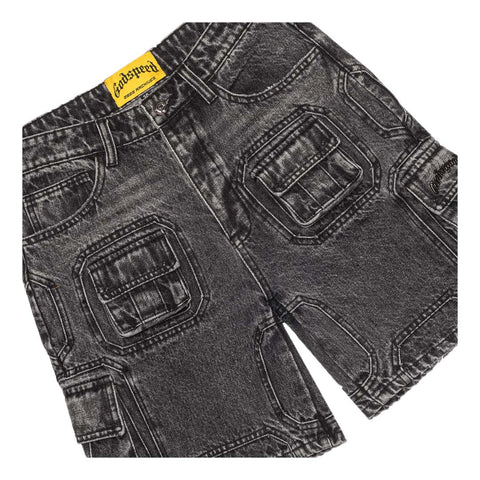 Godspeed Octagon Cargo Denim Shorts Grey Wash