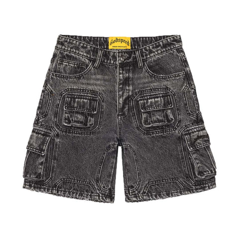 Godspeed Octagon Cargo Denim Shorts Grey Wash