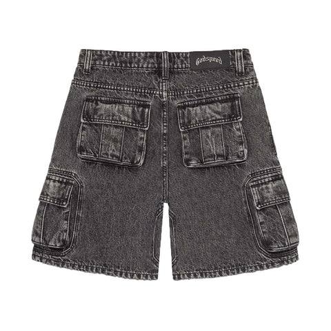 Godspeed Octagon Cargo Denim Shorts Grey Wash