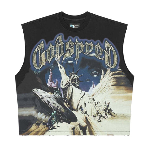 Godspeed The Landing Sleeveless Black Tee