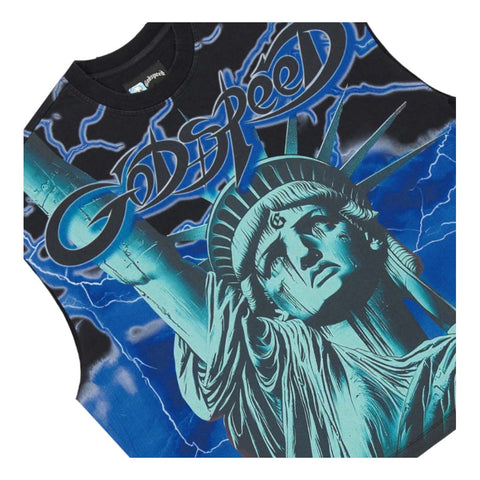 Godspeed Voltage Sleeveless Black Blue Tee