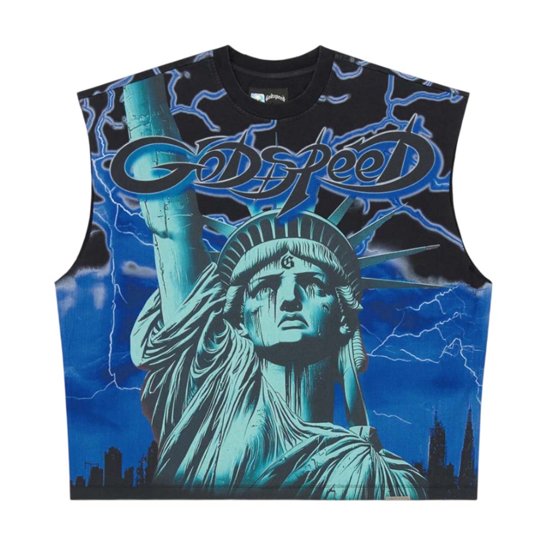 Godspeed Voltage Sleeveless Black Blue Tee