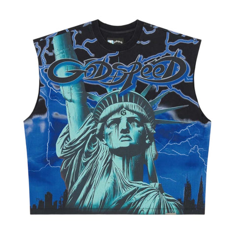Godspeed Voltage Sleeveless Black Blue Tee