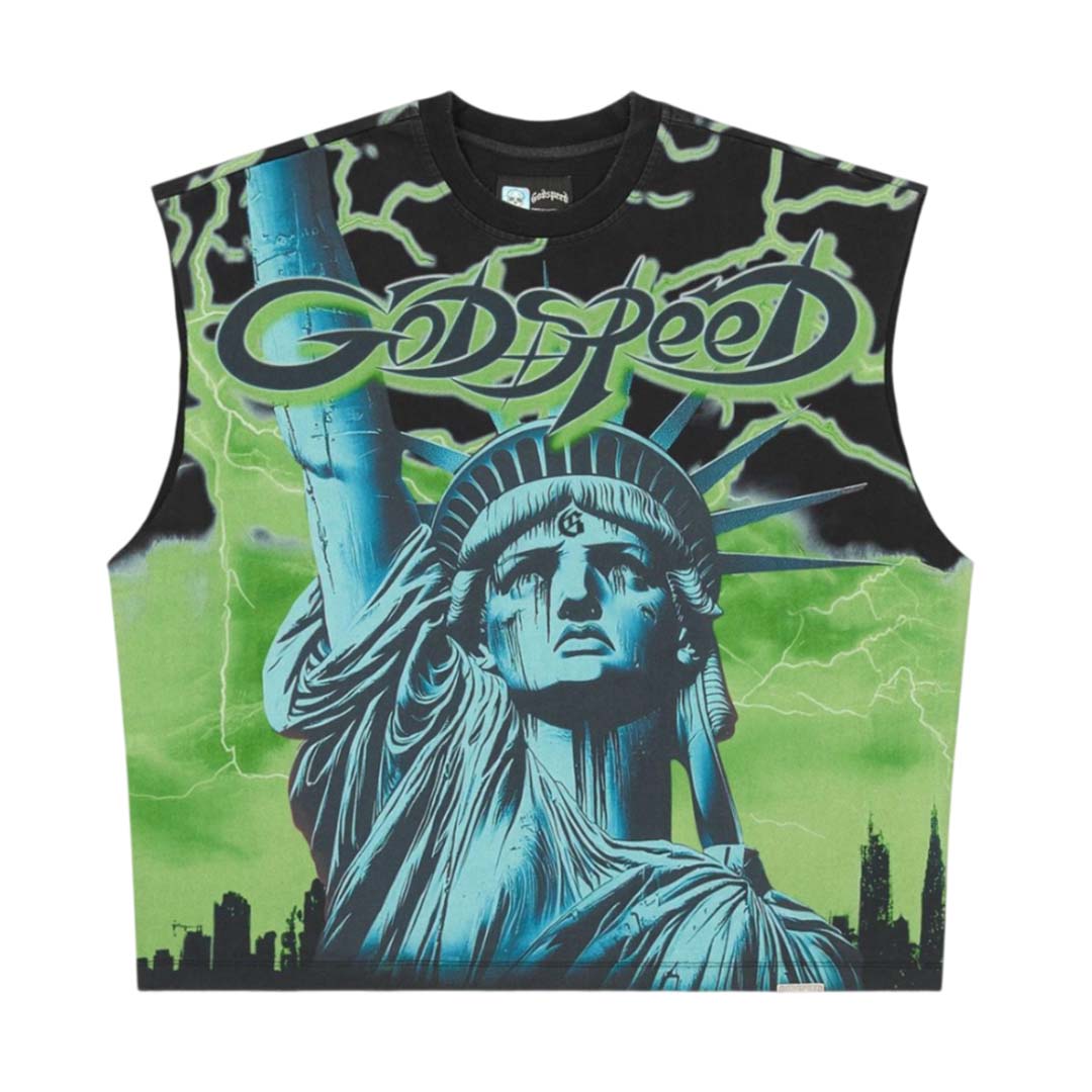 Godspeed Voltage Sleeveless Black Green Tee