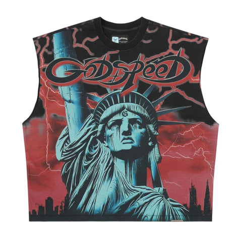 Godspeed Voltage Sleeveless Black Red Tee