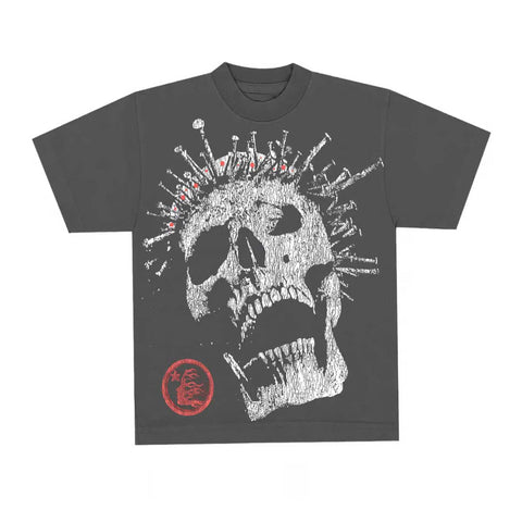 Hellstar Crown Skull Rhinestone Tee Grey