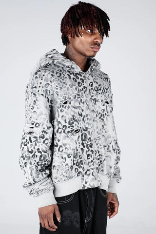 Grey Leopard Zip Hoodie