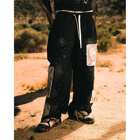 Righteous Divine Canvas Sweatpants Rhinestone Black