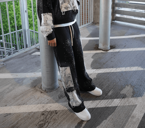 Righteous Divine Canvas Sweatpants Rhinestone Black