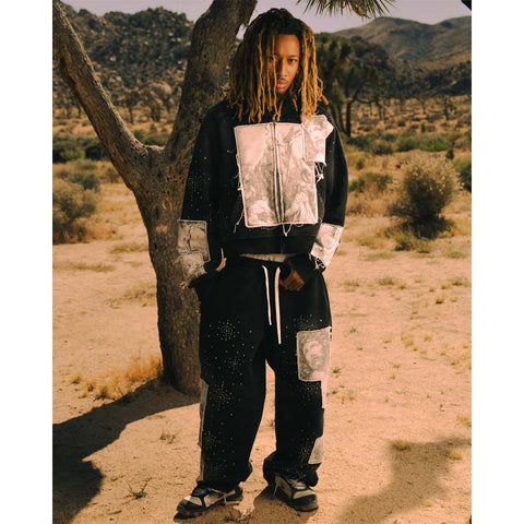 Righteous Divine Canvas Sweatpants Rhinestone Black