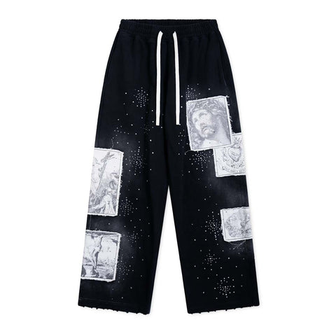Righteous Divine Canvas Sweatpants Rhinestone Black