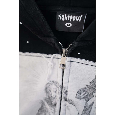 Righteous Divine Canvas Zip Up Jacket Rhinestone Black