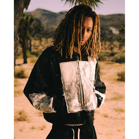 Righteous Divine Canvas Zip Up Jacket Rhinestone Black