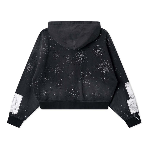 Righteous Divine Canvas Zip Up Jacket Rhinestone Black