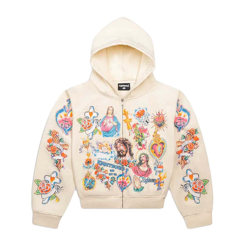 Righteous Risen King Cropped Zip Up Hoodie Cream