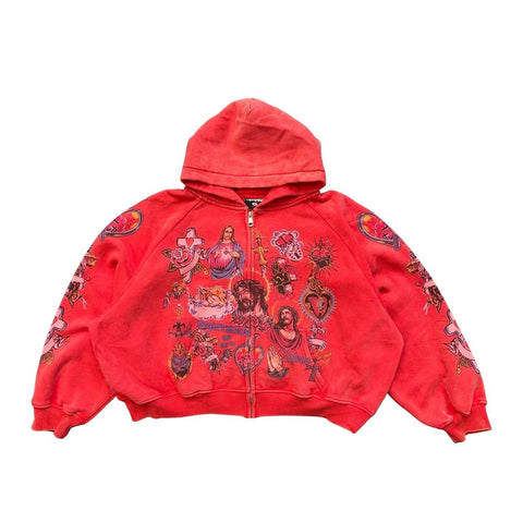 Righteous Risen King Zip Up Hoodie Red