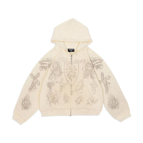 Righteous Tatted Believer Zip Up Hoodie Cream