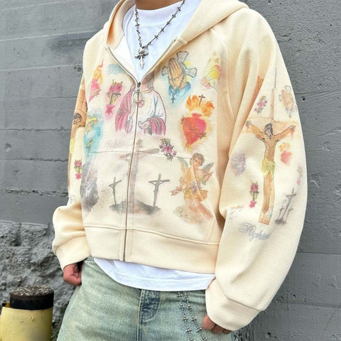 Righteous Thermal Zip Up Hoodie Cream