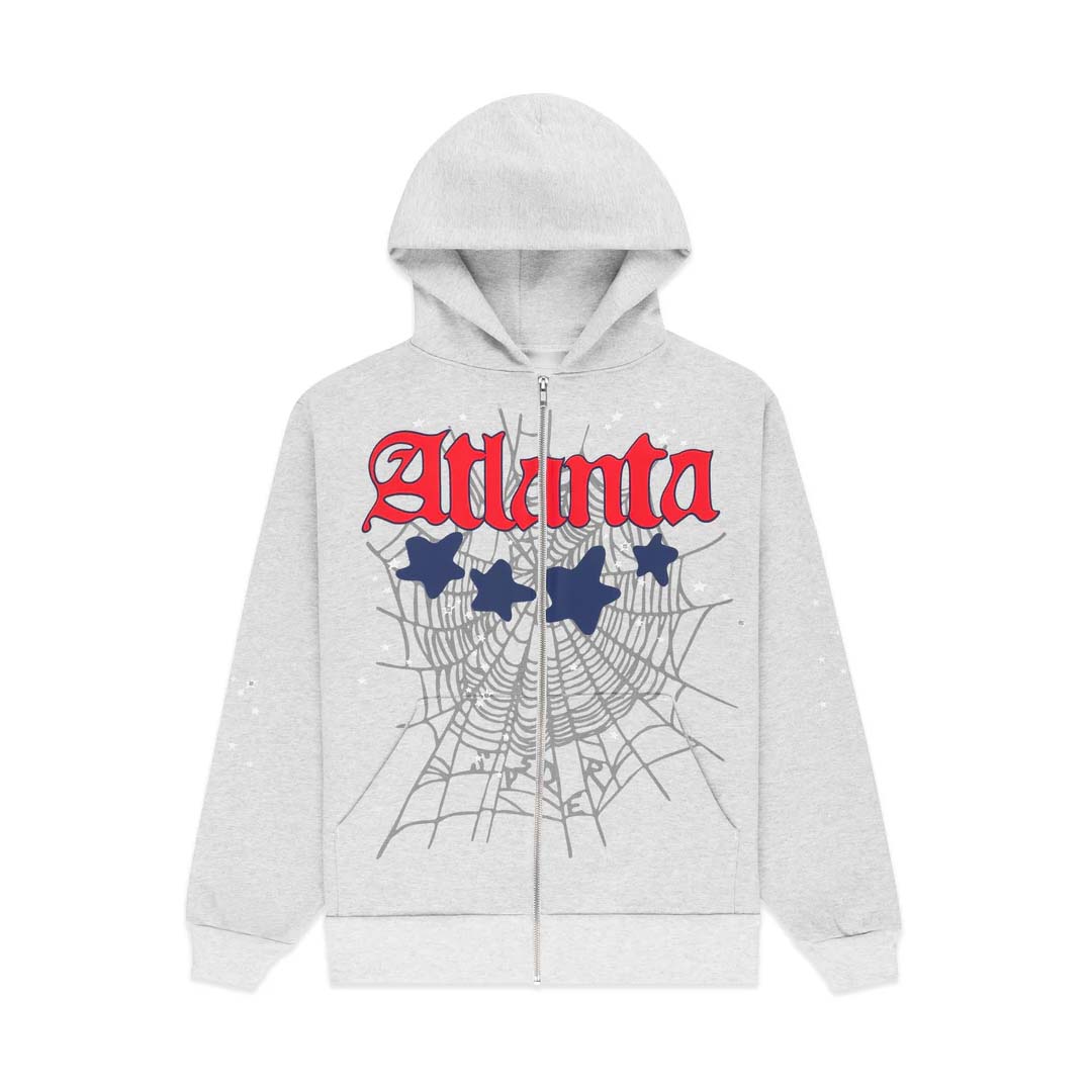 Sp5der Atlanta Heather Grey Zip Up Hoodie