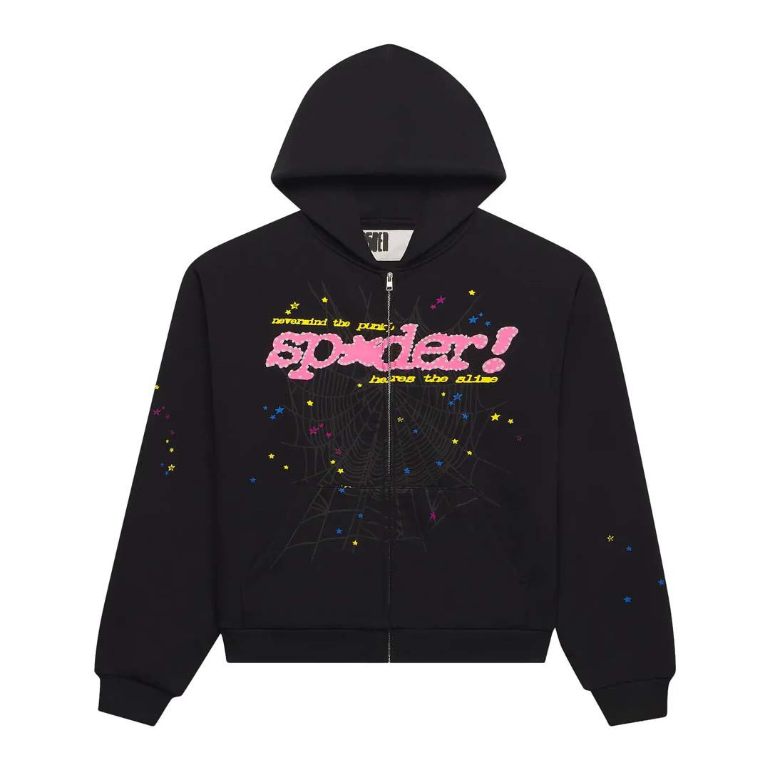 Sp5der Black P*nk V2 Zip Up Hoodie