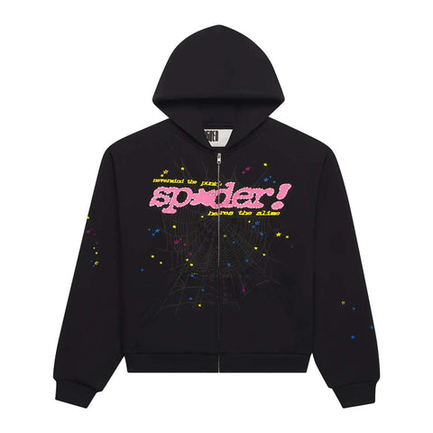 Sp5der Black P*nk V2 Zip Up Hoodie