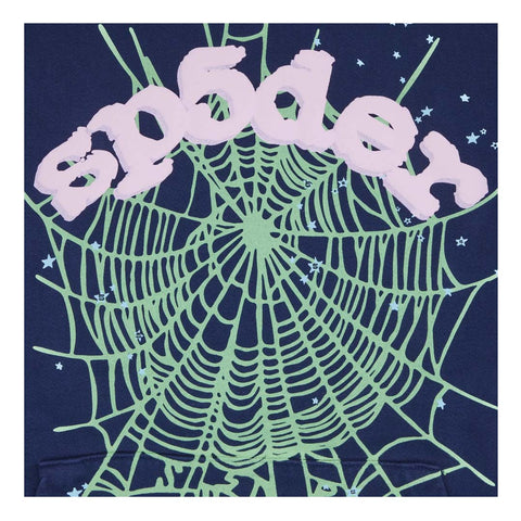 Sp5der OG Web Hoodie Navy Blue Green Pink
