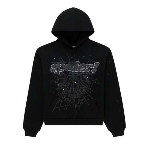 Sp5der Rhinestone P*nk V2 Triple Black Hoodie