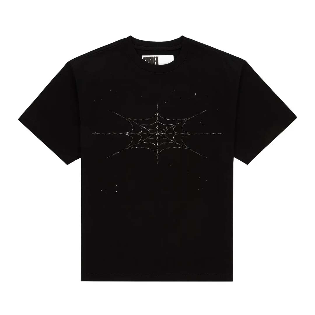 Sp5der Rhinestone Silk Web Tee Black