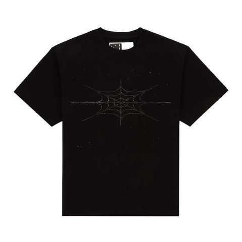 Sp5der Rhinestone Silk Web Tee Black
