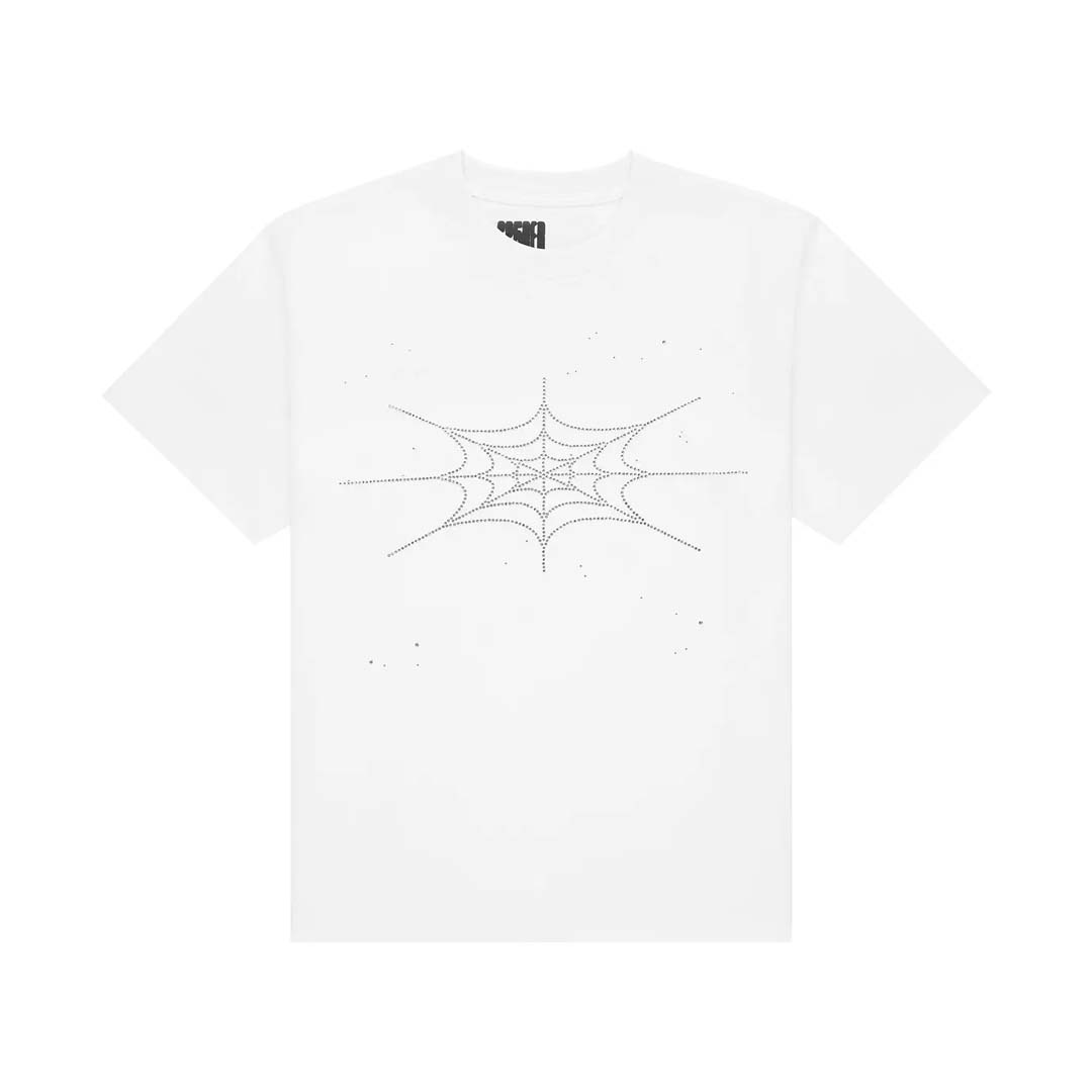 Sp5der Rhinestone Silk Web Tee White