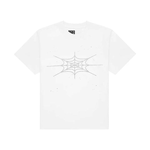 Sp5der Rhinestone Silk Web Tee White