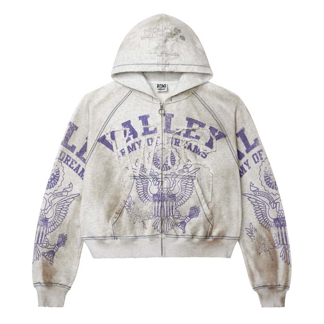 Vale Forever Army Zip Up Hoodie Grey