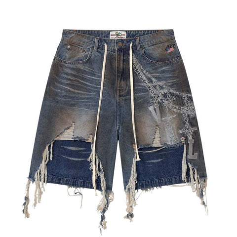 Vale Forever Chain Denim Shorts Blue