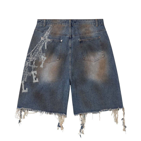 Vale Forever Chain Denim Shorts Blue
