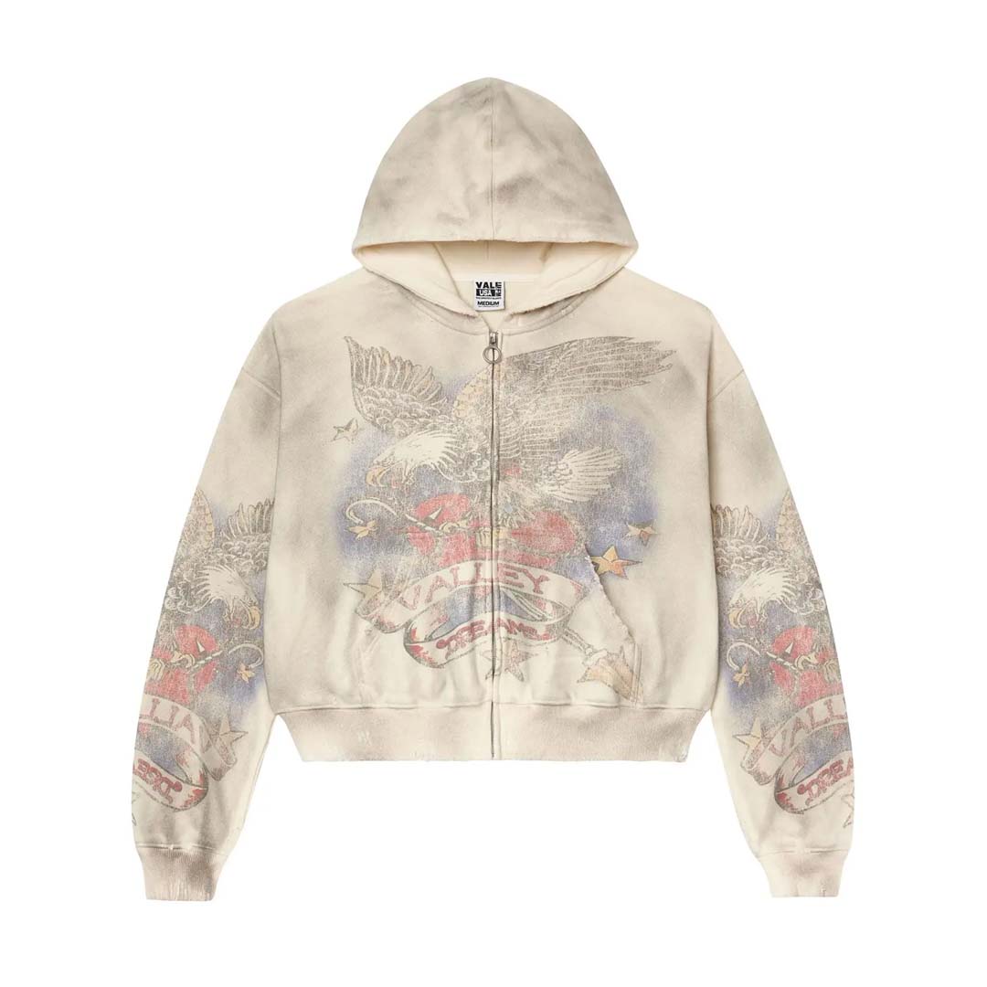 Vale Forever Nostalgia Distressed Zip Up Hoodie